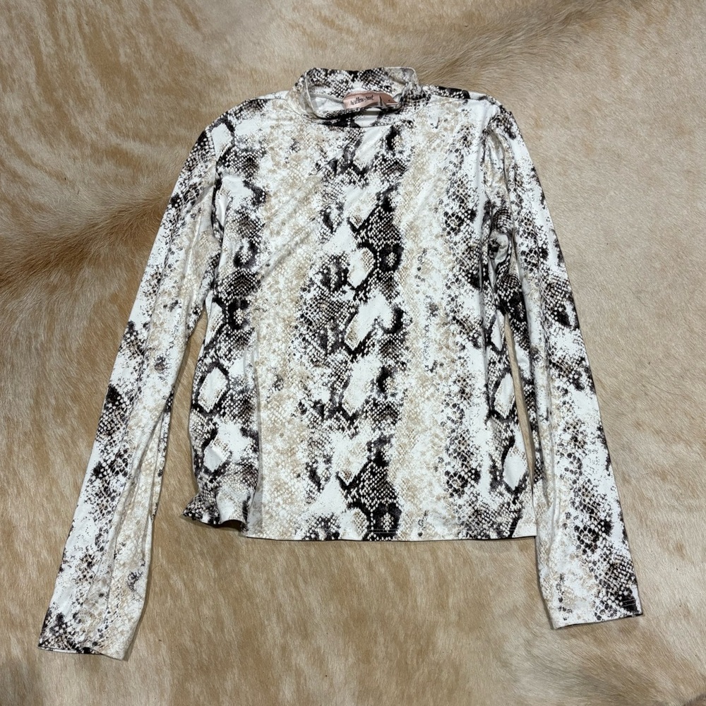 Willow & Root Snake Print Long Sleeve Mock Neck Top